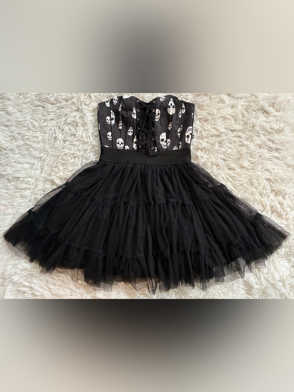 Vintage Royal Bones Tripp Goth Punk Y2K Emo Lace Up Corset Tutu Dress Black S